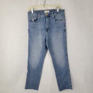 FRAME Womens 32 Denim Jeans LE SYLVIE CROP Straight Leg Raw Edge OVERTURN Blue